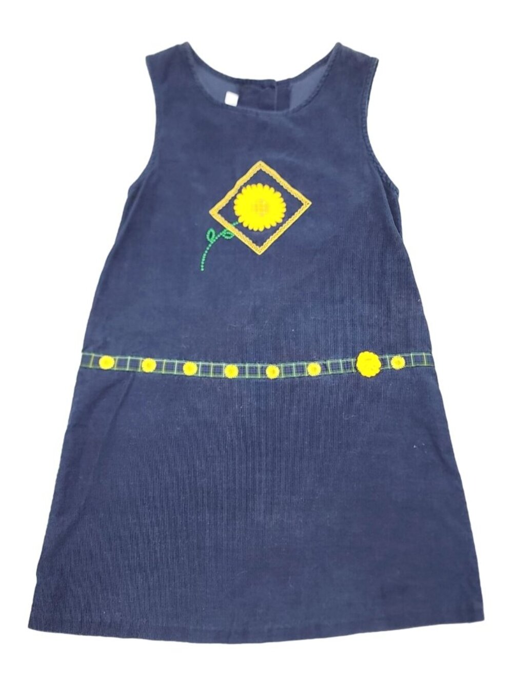 Girls Bonnie Jean Navy Daisy Thin Corduroy Dress Jumper 7 Embroidered Cotton